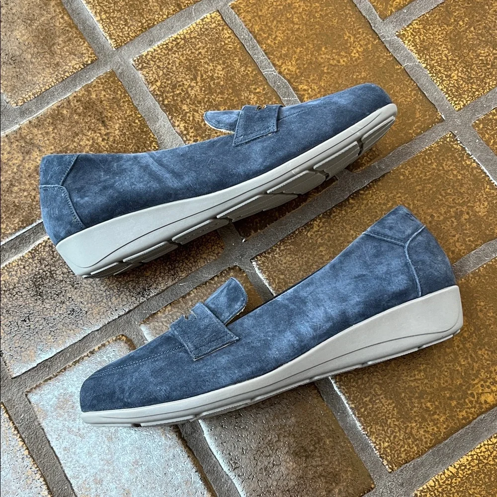 Propet Yetta Blue Suede Slip-On Penny Loafers